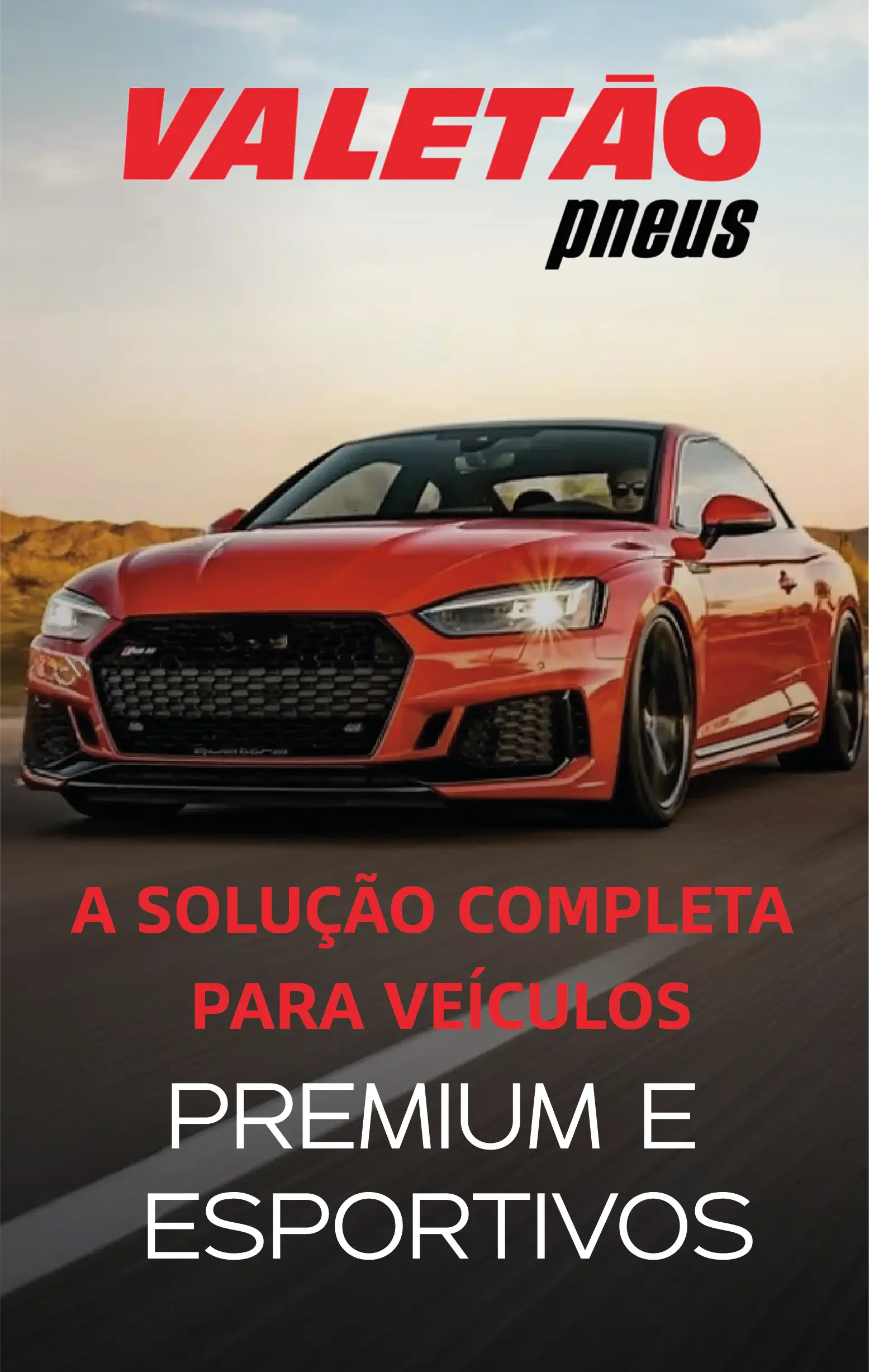 Capa do site bridgestone premium para celular responsivo com um carro sport na capa com a frase a solução completa para veículos premium e esportivos